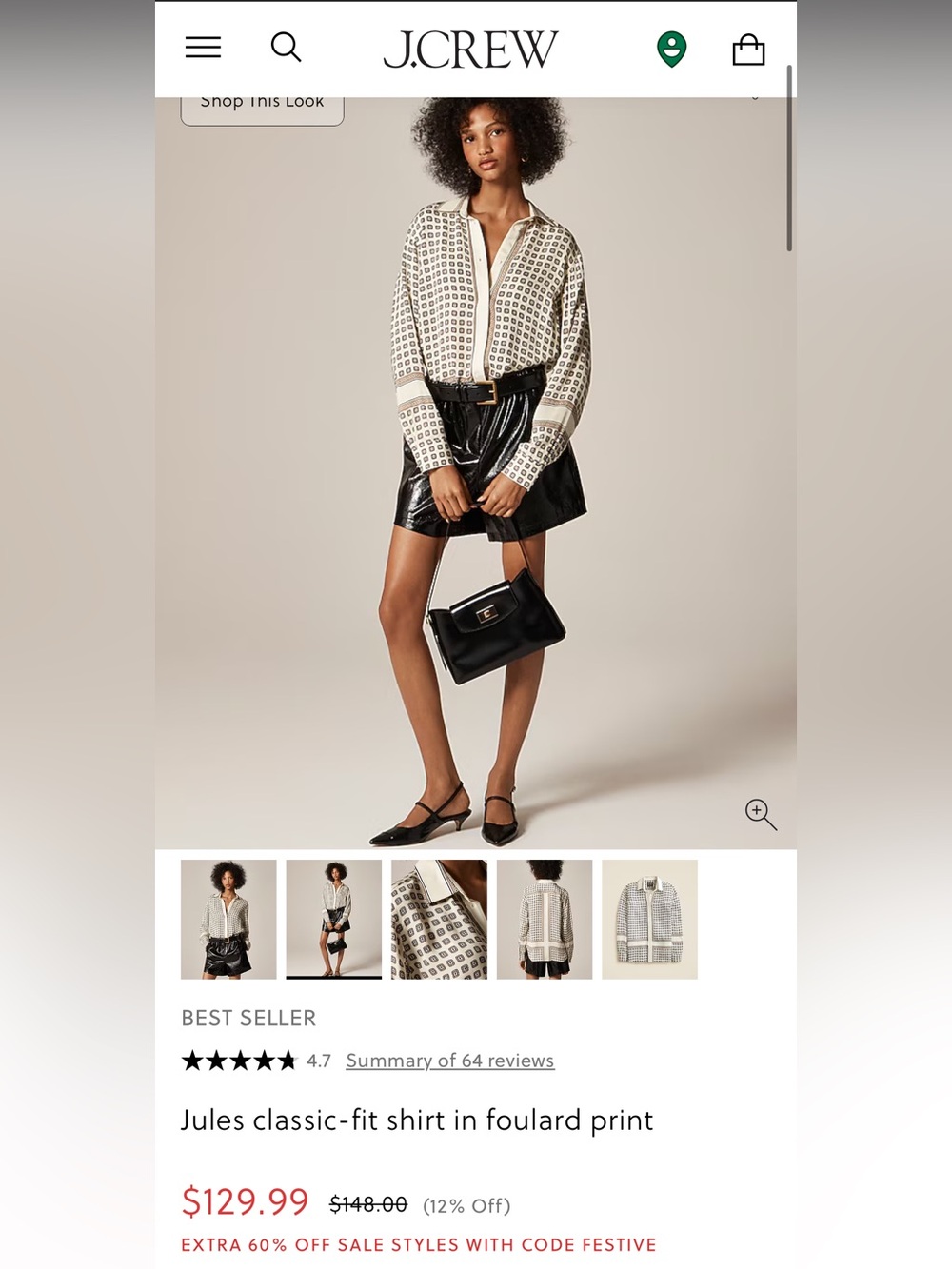 NWT Jules classic-fit shirt in foulard print - Size 2 - Picture 10 of 16